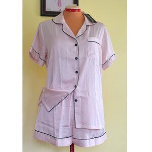 NWT Luxilooks Pink Satin Short Sleepwear Two-Piece Set, size Medium